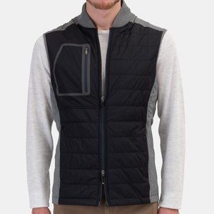 Men’s johnnie-O light quilted Duffy vest, size large, blue and grey